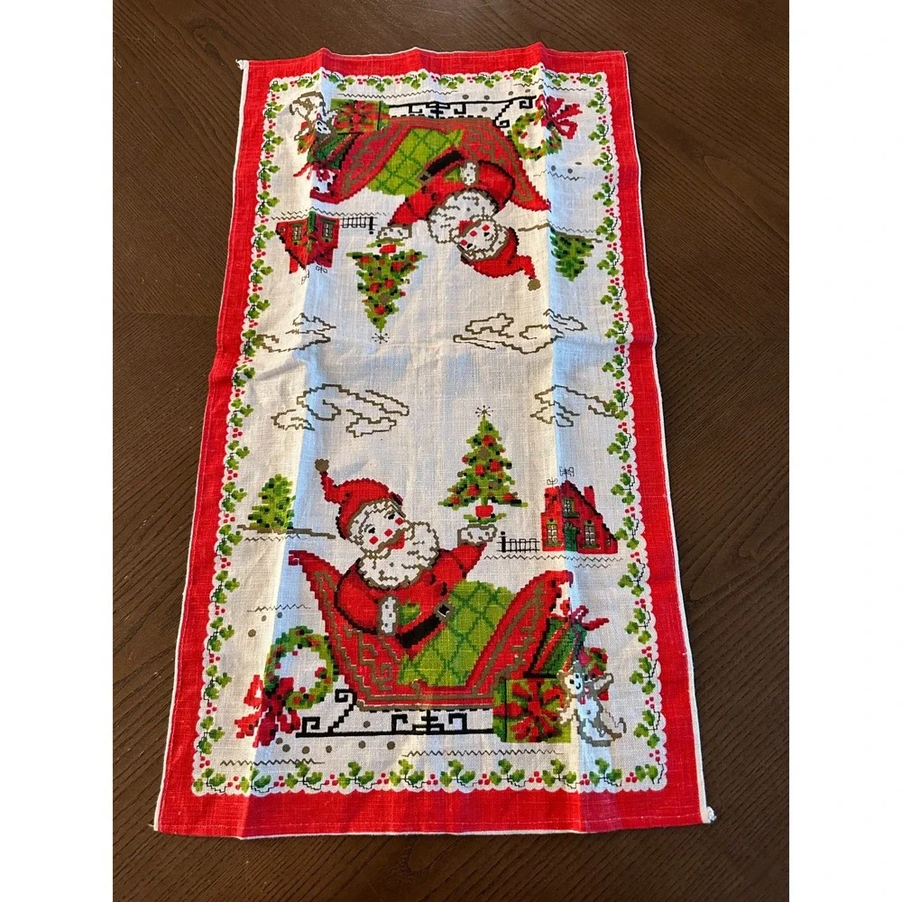MCM Parisian Prints All Pure Linen‎ 28 x 16 Kitchen Towel Santa Sleigh Christmas